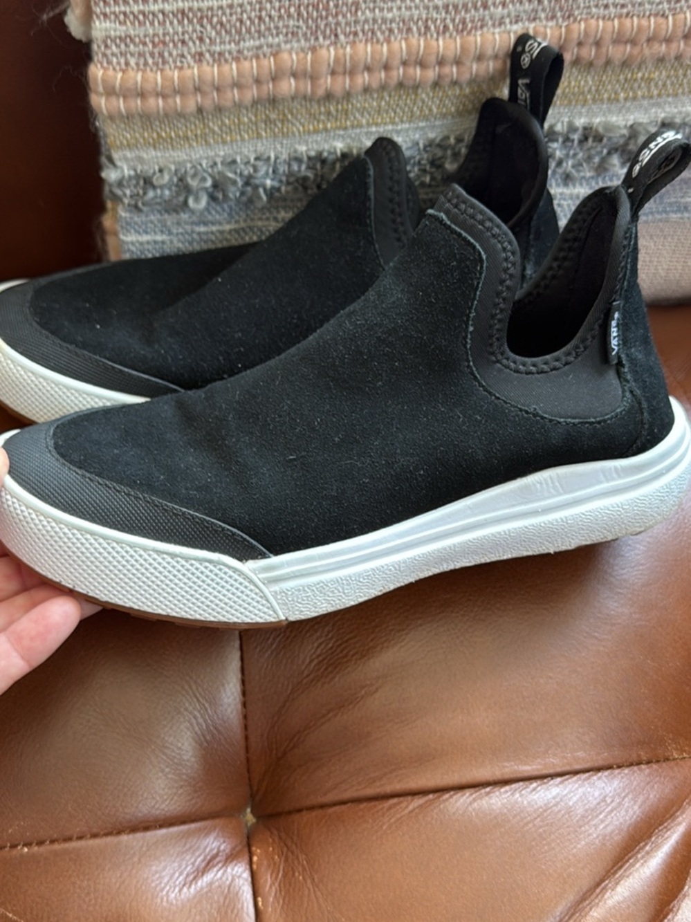 Vans Black Slip-On Suede Sneakers with White Sole